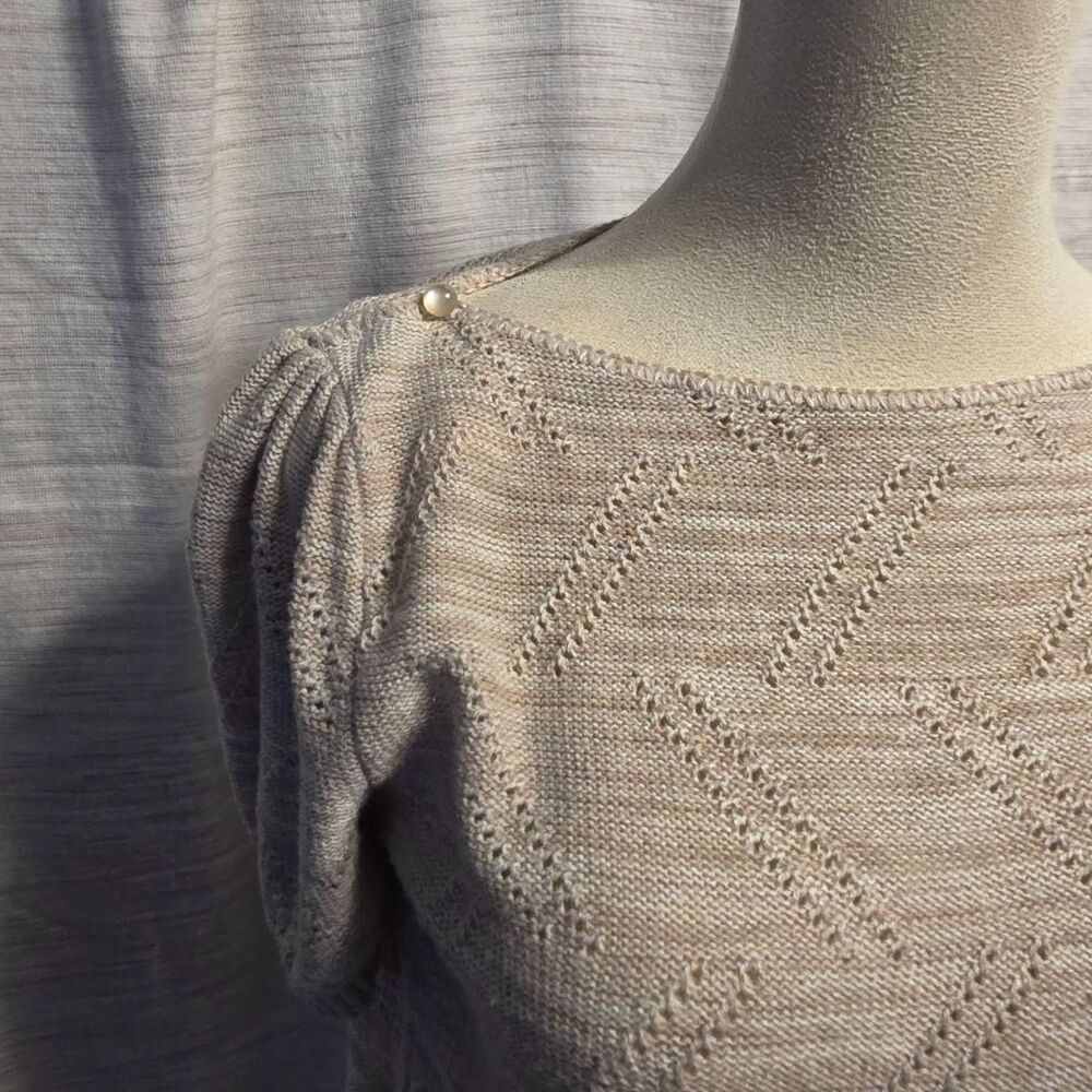 Vintage Inspired Women's Cream Jumper, Geometric Stitched Top/Sweater